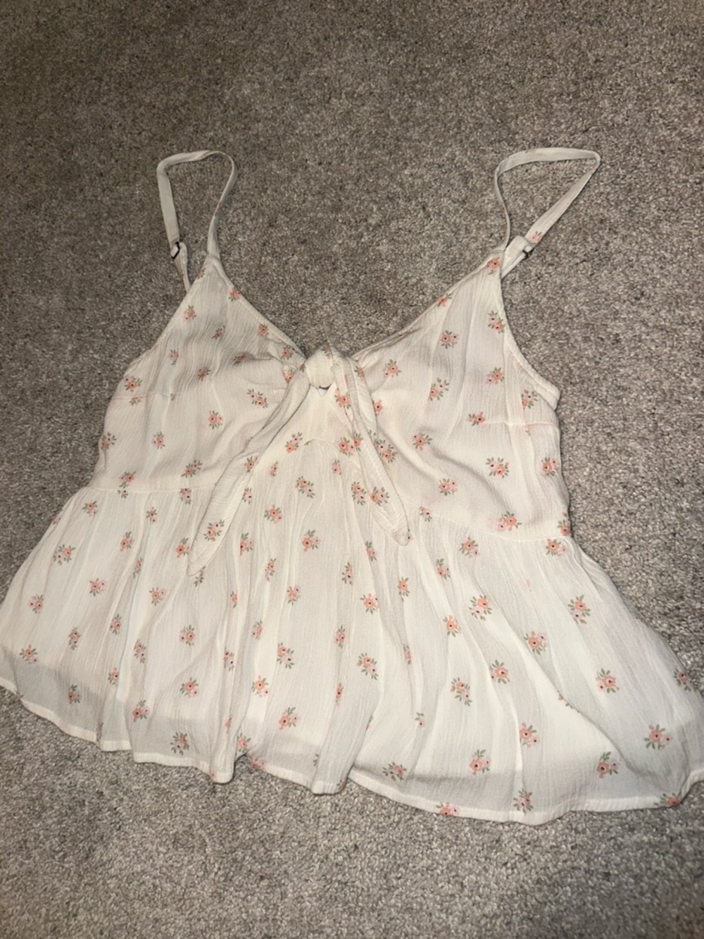 Hollister Floral Tie-Front Cami Peplum Top - White with Pink Flowers size small